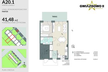 Rzut - Mieszkanie na sprzedaż 2 pokoje o powierzchni 41,48 m² - numer A20.1 w Gwiazdowo II