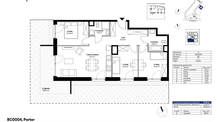 Rzut - Mieszkanie na sprzedaż 4 pokoje o powierzchni 73,72 m² - numer BC0004 w NU2 Warszawa Wola