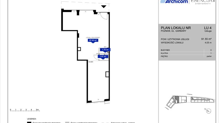 Rzut - Lokal użytkowy na sprzedaż 1 pokój o powierzchni 91,55 m² - numer Ax 4LU w Apartamenty Esencja II