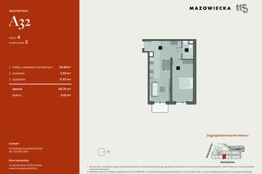 Rzut - Mieszkanie na sprzedaż 2 pokoje o powierzchni 50,76 m² - numer A32 w Mazowiecka 115