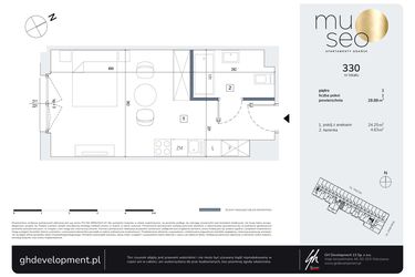 Rzut - Mieszkanie na sprzedaż 1 pokój o powierzchni 28,88 m² - numer 330 w Museo