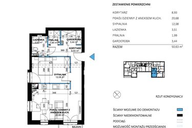 Rzut - Mieszkanie na sprzedaż 2 pokoje o powierzchni 50,63 m² - numer 24 w Comfort Corner