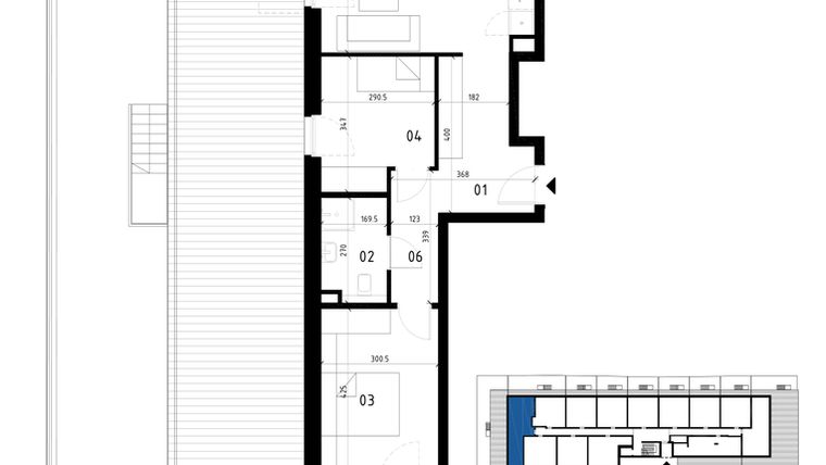 Rzut - Mieszkanie na sprzedaż 3 pokoje o powierzchni 59,41 m² - numer 4 w Traugutta