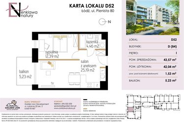 Rzut - Mieszkanie na sprzedaż 2 pokoje o powierzchni 42,04 m² - numer D52 w Enklawa Natury