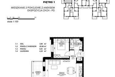 Rzut - Mieszkanie na sprzedaż 2 pokoje o powierzchni 44,14 m² - numer C2-M20 w Stacja Łódź V – etap C2