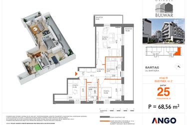 Rzut - Mieszkanie na sprzedaż 3 pokoje o powierzchni 68,56 m² - numer 25 w Bulwar bud. 2