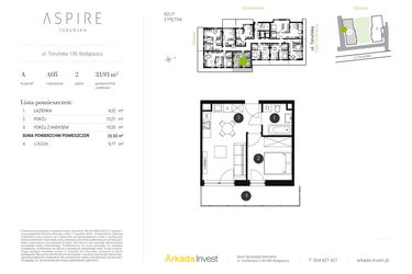 Rzut - Mieszkanie na sprzedaż 2 pokoje o powierzchni 34,68 m² - numer A.5 w Aspire