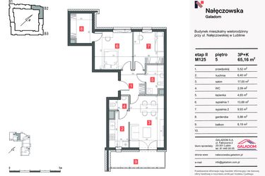 Rzut - Mieszkanie na sprzedaż 3 pokoje o powierzchni 65,16 m² - numer M-125 w Nałęczowska etap II