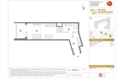 Rzut - Mieszkanie na sprzedaż 1 pokój o powierzchni 28,92 m² - numer 177 w Apartamenty Metro Wilanowska