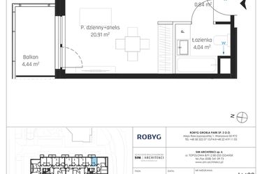 Rzut - Mieszkanie na sprzedaż 1 pokój o powierzchni 25,79 m² - numer I.1M22 w Nadmotławie Apartments etap I
