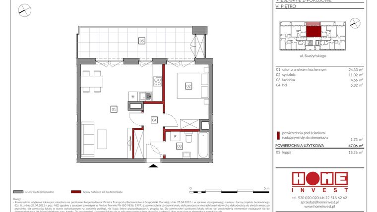 Rzut - Mieszkanie na sprzedaż 2 pokoje o powierzchni 47,06 m² - numer M30 w Rezydencja Ochota