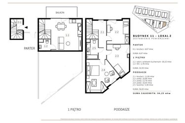 Rzut - Mieszkanie na sprzedaż 3 pokoje o powierzchni 94,25 m² - numer B11/M2 w Wille Estezja