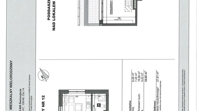 Rzut - Mieszkanie na sprzedaż 2 pokoje o powierzchni 34,02 m² - numer 12 w Słoneczne Świnoujście