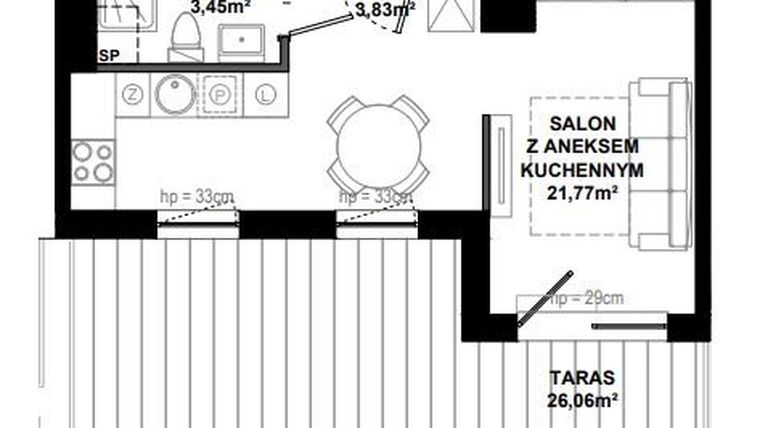 Rzut - Mieszkanie na sprzedaż 1 pokój o powierzchni 29,6 m² - numer C.403 w Apartamenty Bałtyk