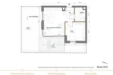 Rzut - Mieszkanie na sprzedaż 2 pokoje o powierzchni 43,04 m² - numer B/0/1 w Kopernika 71