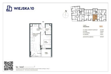 Rzut - Mieszkanie na sprzedaż 2 pokoje o powierzchni 39,63 m² - numer 6 w Wiejska 10