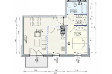 Rzut - Mieszkanie na sprzedaż 2 pokoje o powierzchni 48,95 m² - numer K2 10/3/11/2k w Południk 17 - budynek K2