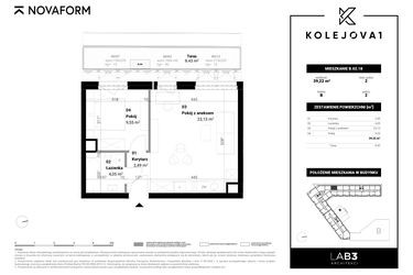 Rzut - Mieszkanie na sprzedaż 2 pokoje o powierzchni 39,22 m² - numer B-02-18 w Kolejova 1