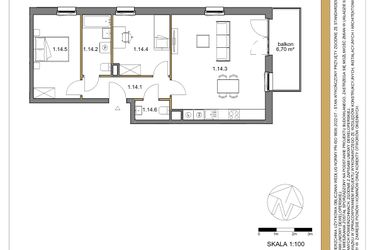 Rzut - Mieszkanie na sprzedaż 3 pokoje o powierzchni 67,49 m² - numer 14 w Osiedle Sfera etap II