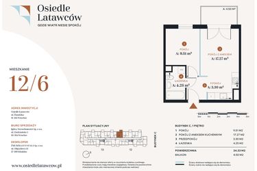 Rzut - Mieszkanie na sprzedaż 2 pokoje o powierzchni 34,33 m² - numer C12-6 w Osiedle Latawców