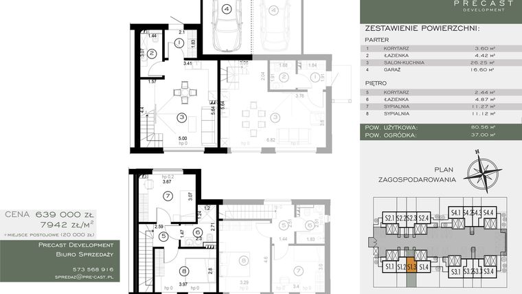 Rzut - Dom na sprzedaż 4 pokoje o powierzchni 80,46 m² - numer S1.3 w Osiedle Sosnowe Łazy