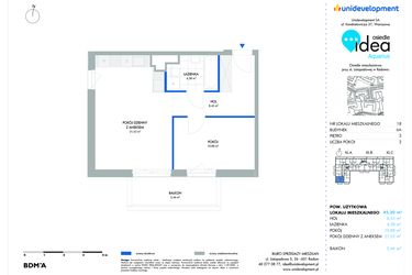 Rzut - Mieszkanie na sprzedaż 2 pokoje o powierzchni 45,2 m² - numer 6A/18 w Osiedle Idea Aquarius