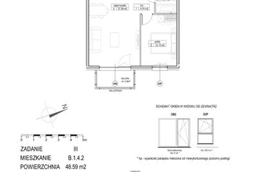 Rzut - Mieszkanie na sprzedaż 2 pokoje o powierzchni 48,59 m² - numer B.1.4.2 w Atut III