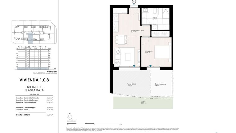 Rzut - Mieszkanie na sprzedaż 1 pokój o powierzchni 69,5 m² - numer 1.0.8 w Apartamenty w La Vila Joiosa - 28003245