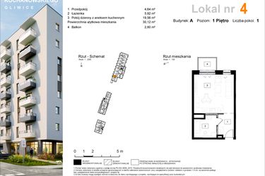 Rzut - Mieszkanie na sprzedaż 1 pokój o powierzchni 30,12 m² - numer A.4 w Osiedle Kochanowskiego - Gliwice