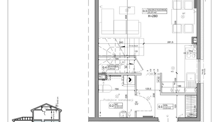 Rzut - Dom na sprzedaż 3 pokoje o powierzchni 76,58 m² - numer 23B w Zielono Mi