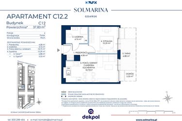 Rzut - Mieszkanie na sprzedaż 2 pokoje o powierzchni 37,83 m² - numer C12.2 w Sol Marina etap III