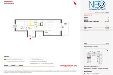 Rzut - Mieszkanie na sprzedaż 2 pokoje o powierzchni 39,07 m² - numer 12 w Neo Nova Ochota 3