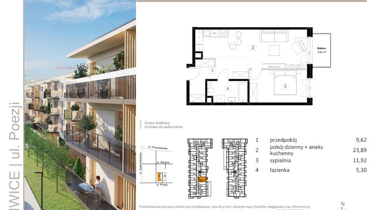Rzut - Mieszkanie na sprzedaż 2 pokoje o powierzchni 50,73 m² - numer A.3 w Poezji