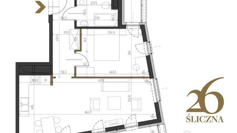 Rzut - Mieszkanie na sprzedaż 2 pokoje o powierzchni 52,81 m² - numer 7 w Śliczna 26