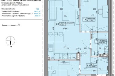 Rzut - Mieszkanie na sprzedaż 3 pokoje o powierzchni 54,95 m² - numer 72B w Osiedle Młodych etap VII