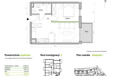 Rzut - Mieszkanie na sprzedaż 2 pokoje o powierzchni 38,67 m² - numer I.3.M03 w Przemyska Vita