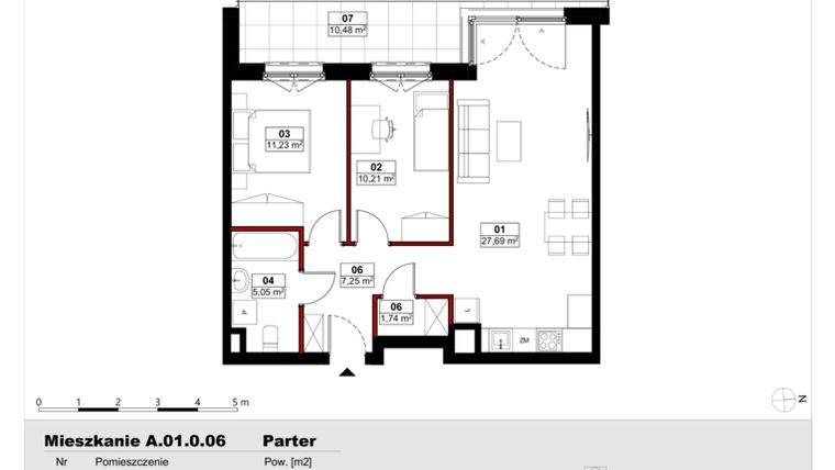 Rzut - Mieszkanie na sprzedaż 3 pokoje o powierzchni 63,17 m² - numer A01.0.06 w Skwer Witosa
