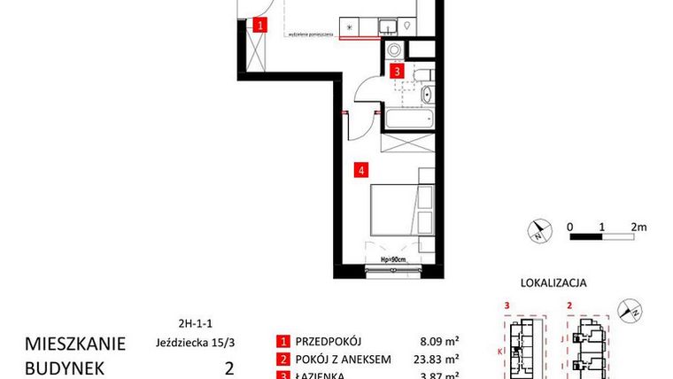 Rzut - Mieszkanie na sprzedaż 2 pokoje o powierzchni 48,52 m² - numer AJ_15/3 w Apartamenty Jeździecka