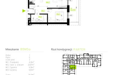 Rzut - Mieszkanie na sprzedaż 2 pokoje o powierzchni 39,19 m² - numer B5M5a w Osiedle Natura Park etap II
