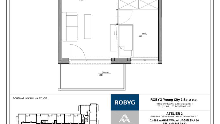 Rzut - Mieszkanie na sprzedaż 2 pokoje o powierzchni 36,15 m² - numer MC/J/A/1/4 w Modern City etap J