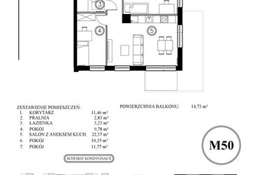 Rzut - Mieszkanie na sprzedaż 4 pokoje o powierzchni 71,79 m² - numer 50 w Młody Straszyn Park VI - bud. A