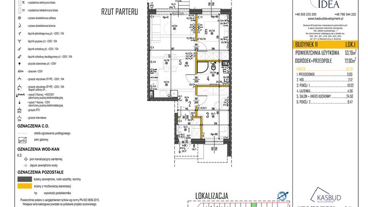Rzut - Mieszkanie na sprzedaż 3 pokoje o powierzchni 53,7 m² - numer 11-L1 w Osiedle Idea etap I