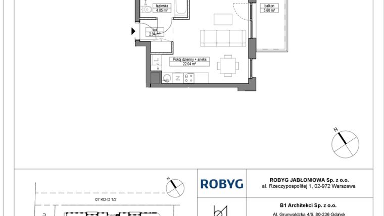 Rzut - Mieszkanie na sprzedaż 1 pokój o powierzchni 29,03 m² - numer A.1M16 w Dobre Miejsce