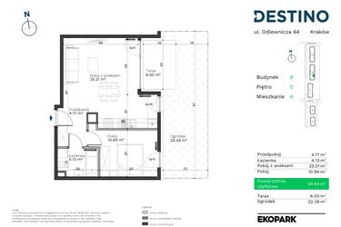 Rzut - Mieszkanie na sprzedaż 2 pokoje o powierzchni 44,44 m² - numer B-6 w Destino