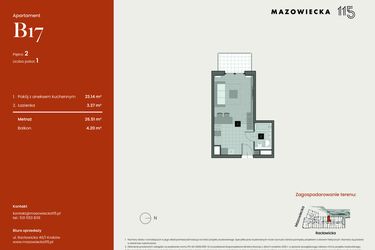 Rzut - Mieszkanie na sprzedaż 1 pokój o powierzchni 26,51 m² - numer B17 w Mazowiecka 115