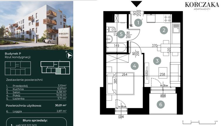 Rzut - Mieszkanie na sprzedaż 2 pokoje o powierzchni 30,01 m² - numer P.IV.04 w Korczaka Apartamenty