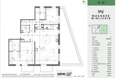 Rzut - Mieszkanie na sprzedaż 1 pokój o powierzchni 134,42 m² - numer M-D25 w Wzgórze Wielickie