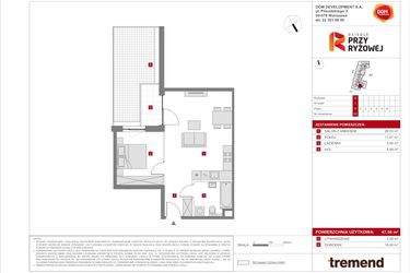 Rzut - Mieszkanie na sprzedaż 2 pokoje o powierzchni 47,58 m² - numer E.62 w Osiedle Przy Ryżowej etap II