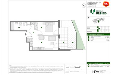 Rzut - Mieszkanie na sprzedaż 2 pokoje o powierzchni 39,06 m² - numer 5.1.A.30 w Osiedle Urbino etap 5