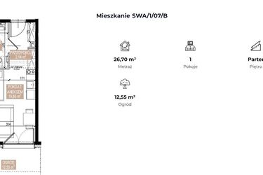 Rzut - Mieszkanie na sprzedaż 1 pokój o powierzchni 26,68 m² - numer SWA/1/07/B w Apartamenty Świeradowska